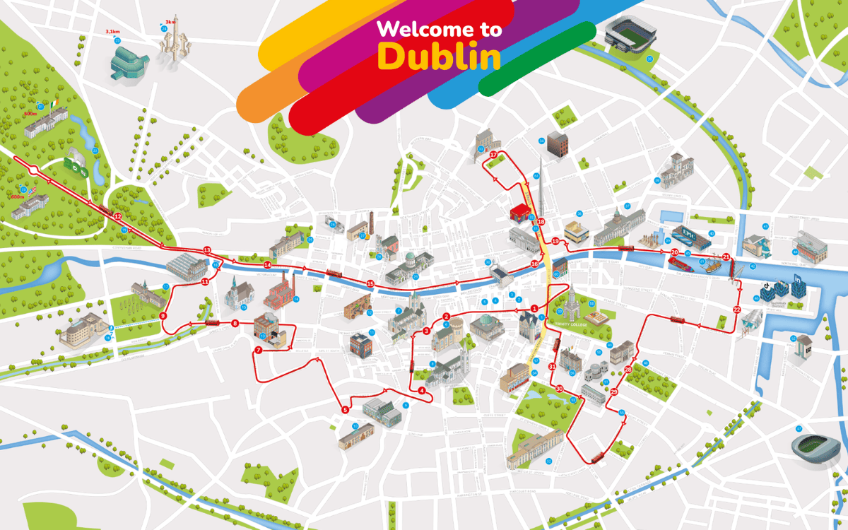 Map of the stops of City Sightseeing Dublin